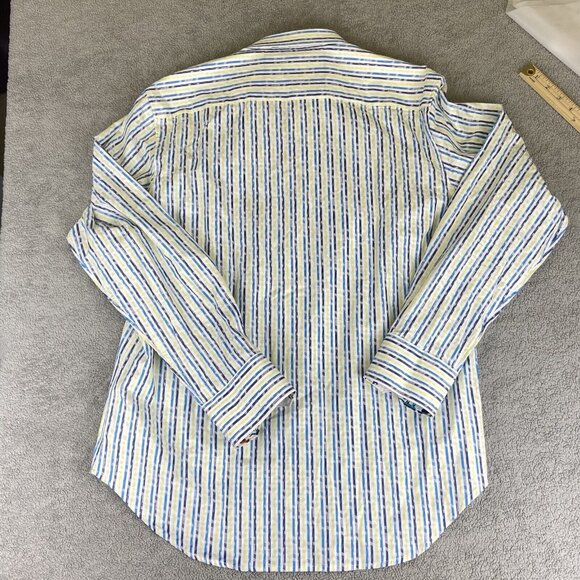 Robert Graham Shirt Men's Large Striped Button Long Sleeve Dinosaur‎ Flip Cuff - Picture 16 of 16
